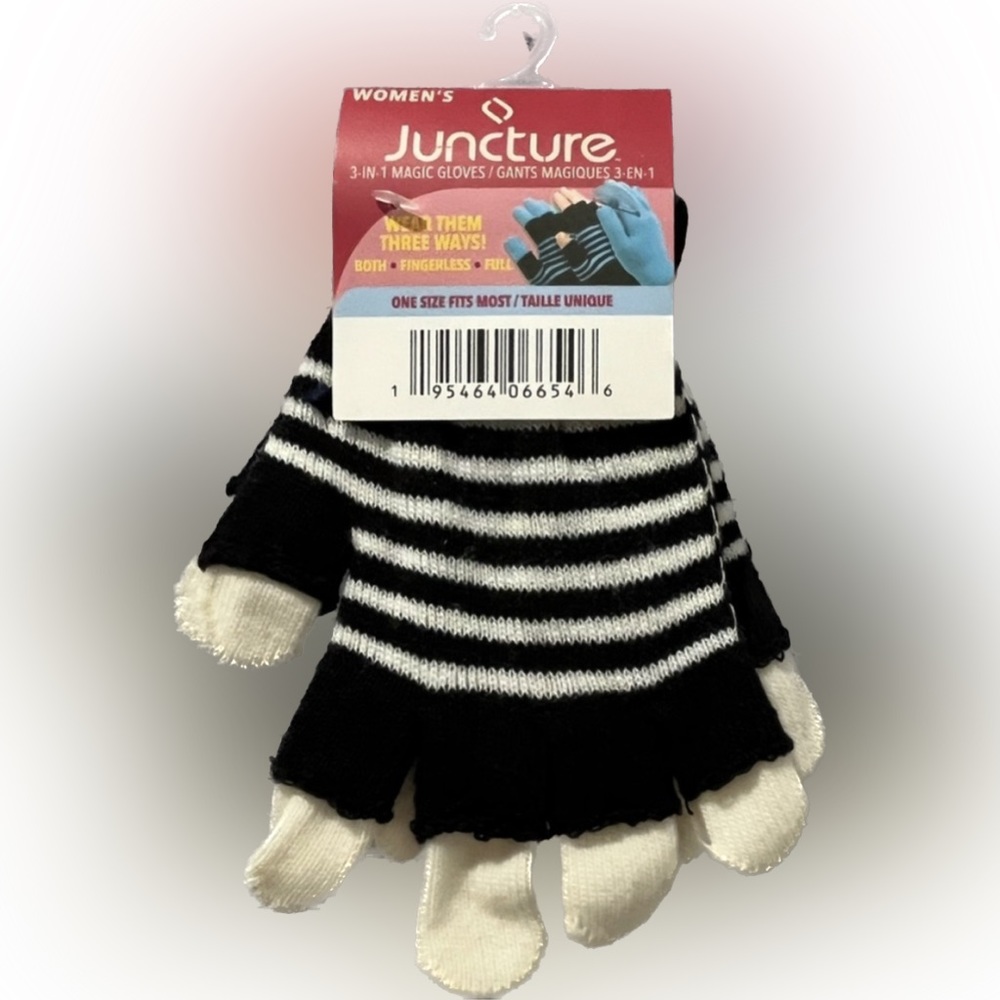 Juncture 3-in-1 Winter Gloves Black and Cream Stripped Women’s